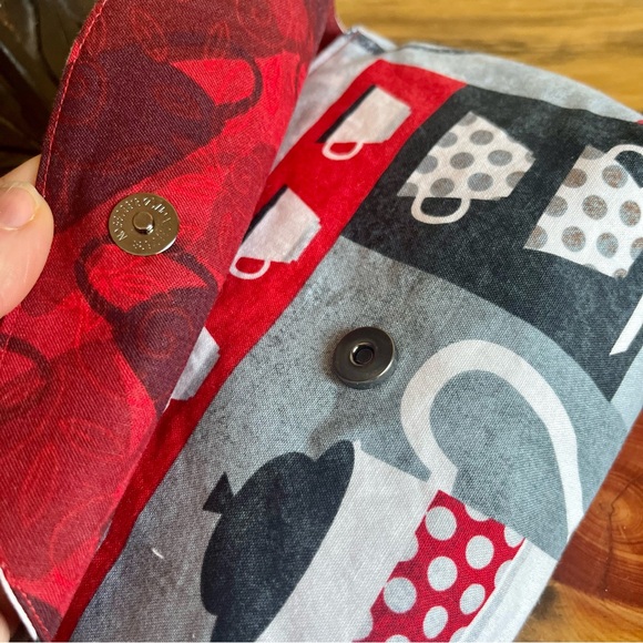Tea Time Teapots and Cups Print magnetic clasp Clutch Fabric Handmade Clutch - Picture 3 of 6